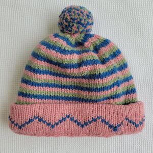 ARTESANIA INC 100% Alpaca Wool Beanie Hat Bolivia Fleece Lined Pink Striped